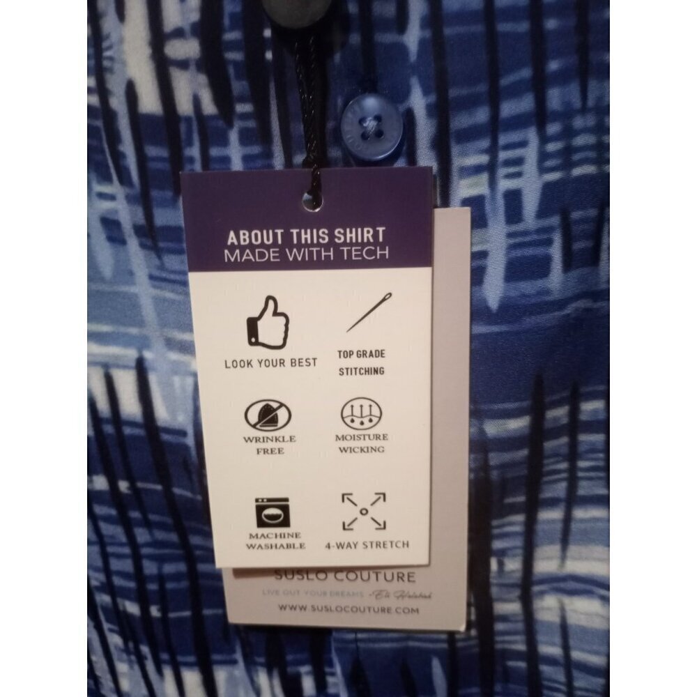Suslo Couture Men’s Blue Geometric Short Sleeve Dress Button Shirt 5XL Brand New - Picture 5 of 15